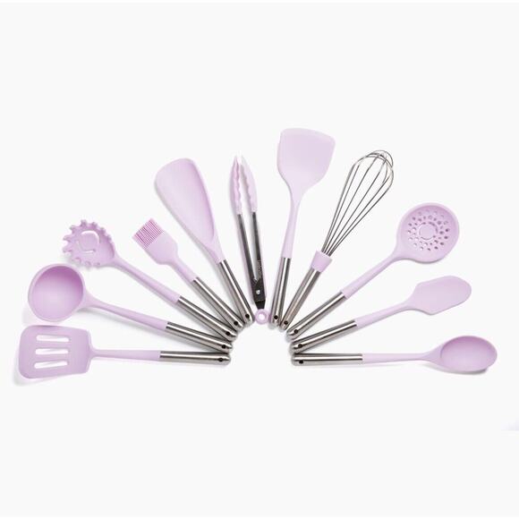 12Pc Silicone Kitchen Utensils with Stainless Steel Handles and Ceramic Holder - Picture 2 of 3